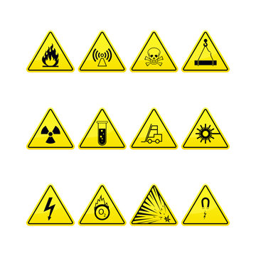Yellow warning and danger icons collection