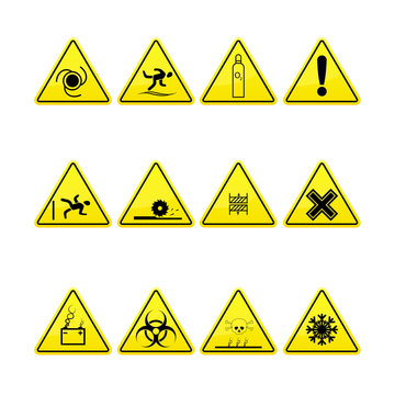 Yellow warning and danger signs collection