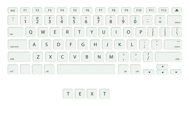 Keyboard with isolated text buttons on white