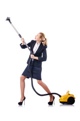 Fototapeta premium Woman cleaning with vacuum cleaner