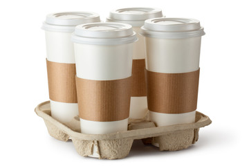 Four take-out coffee in holder - 46491931