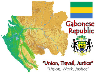 Gabon Africa national emblem map symbol motto