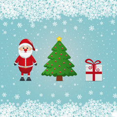 santa claus reindeer and christmas tree snowy