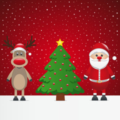 santa claus reindeer and snowman winter snowy