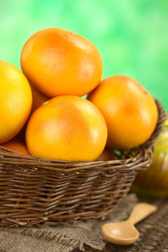 Basket of pink grapefruits (Selective Focus)