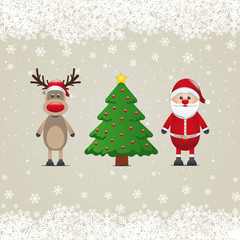 santa claus reindeer and christmas tree snowy