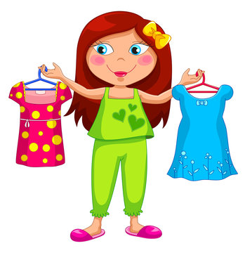 girl holding different outfits