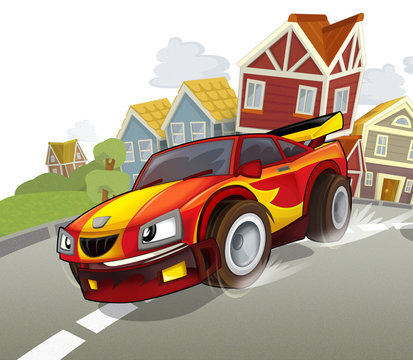 Teh sports car - illustration for the children © honeyflavour