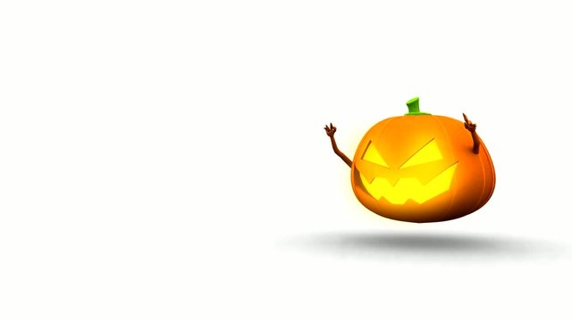 Scary pumpkin jumping trough screen - 3d animation