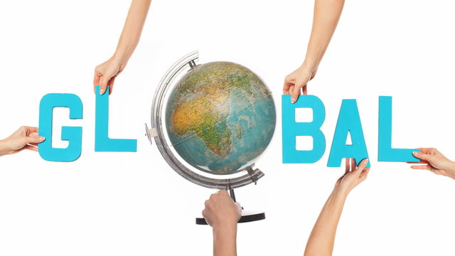 Word GLOBAL with a spinning globe for the O