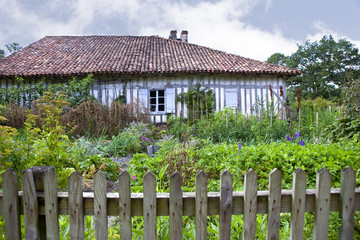 Ferme, maison, jardin, campagne, Landes, France, vert © Redzen