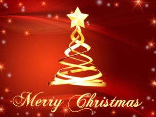 Merry Christmas and christmas tree with stars