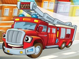 Poster Im Rahmen Das Feuerwehrauto zur Rettung - Illustration für die Kinder © honeyflavour