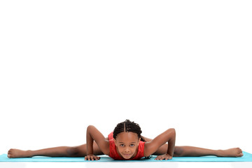 young girl doing gymnastics front split