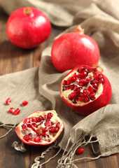 Pomegranates, whole and cut open