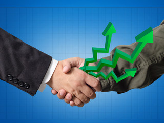 Business man and Engineer handshake with world Graph