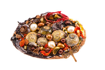 original handmade brooch with various stones and shells