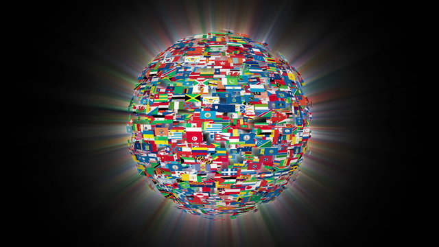 Flags of the World Sphere Rotating, Loop, Shine