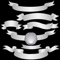 Silver banner set on black backgrounde