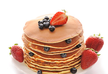 Pancakes with strawberry and blueberries