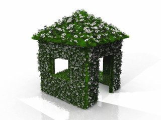 Naklejka premium the green house with grass and flowers
