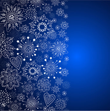 blue vertical cristmas background with white snowflake