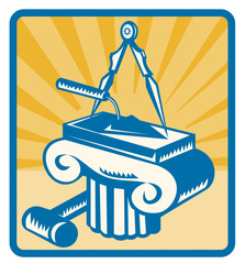 Masonry Trowel Compass Mallet and Column Retro