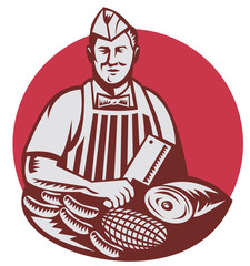 Butcher Cutter Worker Meat Cleaver Knife Retro