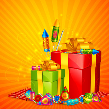 vector illustration of gift and firecracker for Diwali