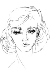 sketch to the portrait of beautiful woman person