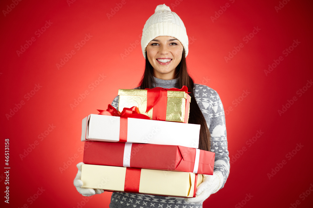 Wall mural Girl with presents