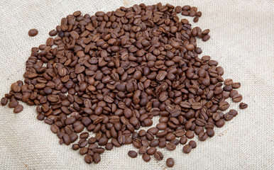 Coffee beans on sacking.
