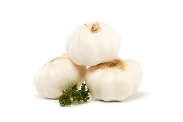 Garlic bulbs isolated on white.