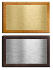 Silver and gold wooden plaques isolated on white set. Clipping p