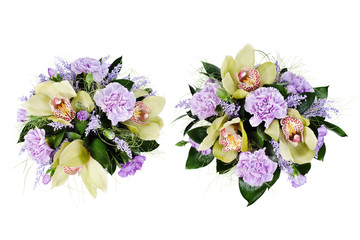 colorful floral bouquet of roses,cloves and orchids isolated on