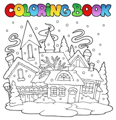 Cercles muraux Bricolage Livre de coloriage ville d& 39 hiver image 1