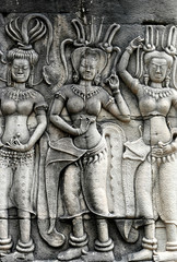 detail of stone carvings in angkor wat,cambodia.