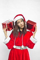 santa claus hat with red christmas gift box