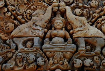 detail of stone carvings in angkor wat,cambodia.