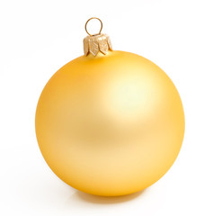 Gold yellow christmas ball on a white