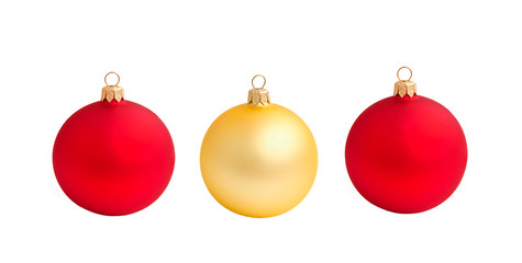 Three christmas balls red and gold isolated