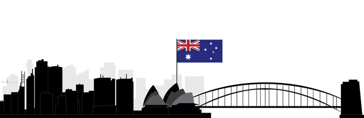 sydney skyline with flag