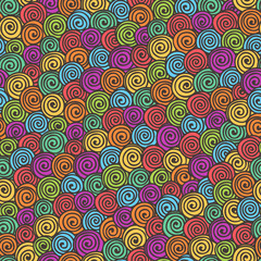 Seamless abstract hand-drawn pattern with color spirals. Vector