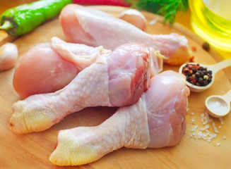 Raw chicken on wooden board, Chicken with spice