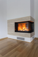 Burning fireplace