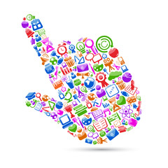 vecctor illustration of hand cursor with technology icon