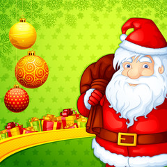 vector illustration of Santa Claus standing with Christmas gift