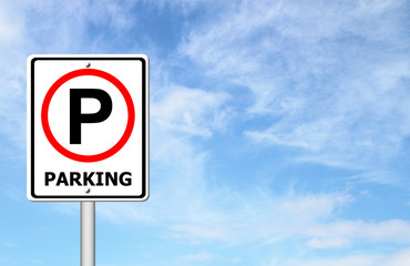 parking sign over blue sky