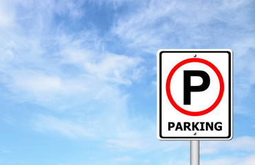 parking sign over blue sky