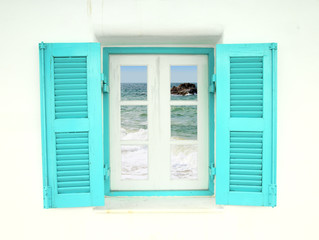 Greek style window with sea view